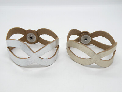 2X Rare Tandy Signed Vintage Gold & Silver Leather Snap On  WomenBracelet Bangle