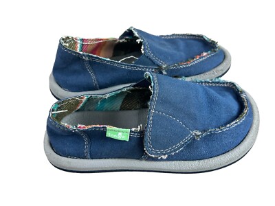 Sanuk Vagabond Sidewalk Surfer Navy Slip on Shoes Youth Size 10 Frayed Baja 