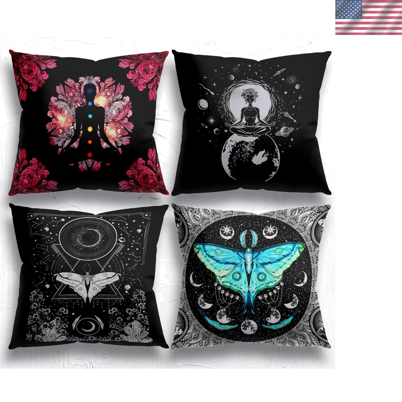 Meditation Pillow Covers Set for Yoga Room Decor in Gothic Style