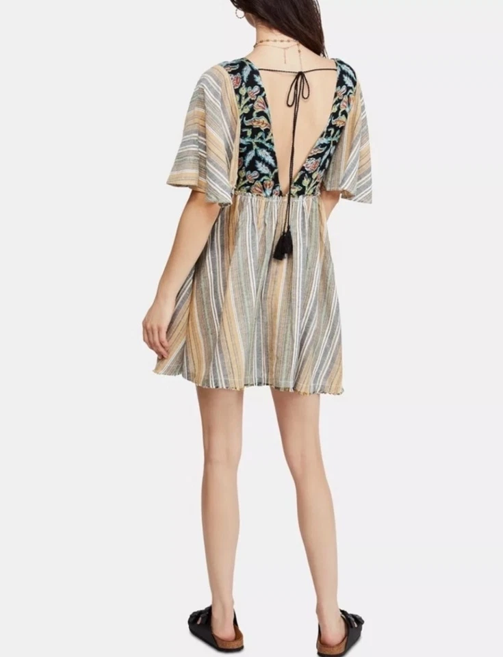 Vestido Free People Mujer Talla Pequeña Babydoll Bajo el Sol Bordado Boho Mini Foto 3 de 4