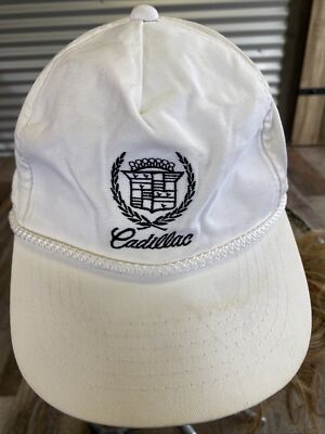 Vintage Cadillac White Rope Hat Cap Leather Strapback LA MODE Made