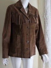 Espirit -sz M Lux Fringed Leather Suede Western Art-to-wear Jacket Blazer