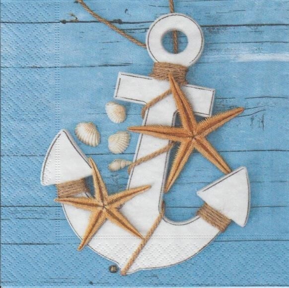 Linoows Servietten Maritim – 20 Stück, Anker & Meeresschnecken Design, 33x33 Cm, 3-lagig