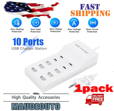 10-Port Multi USB C Charger Station Wall Type C Fast Charging Adapter For iPhone