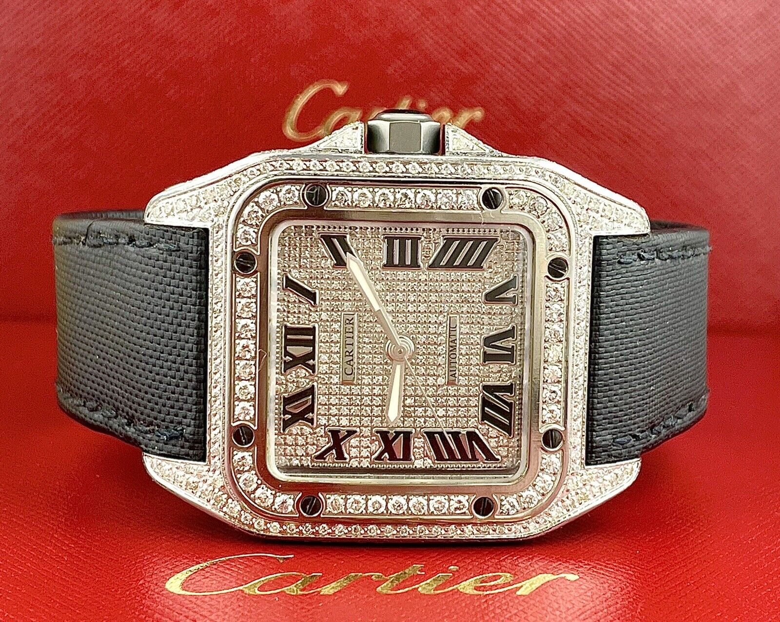 Men's Cartier Santos 100 XL Custom Iced Out 11ct Genuine Diamonds Ref...