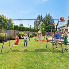 550lbs 6 in 1 Metal Swing Set Heavy Duty Frame Kids Backyard Play with 3 Swings