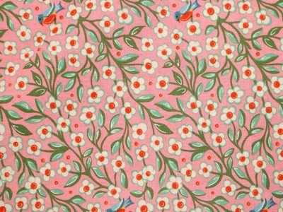 ''Frankie'' by Basic Grey for Moda  White Florals & Robins on Pink  21''x12½''