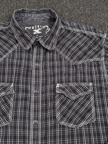 Camisa Western Twenty X 20X Para Hombre Perla A Presión Manga Larga Negra Rayas Talla Grande - Imagen 4 de 13
