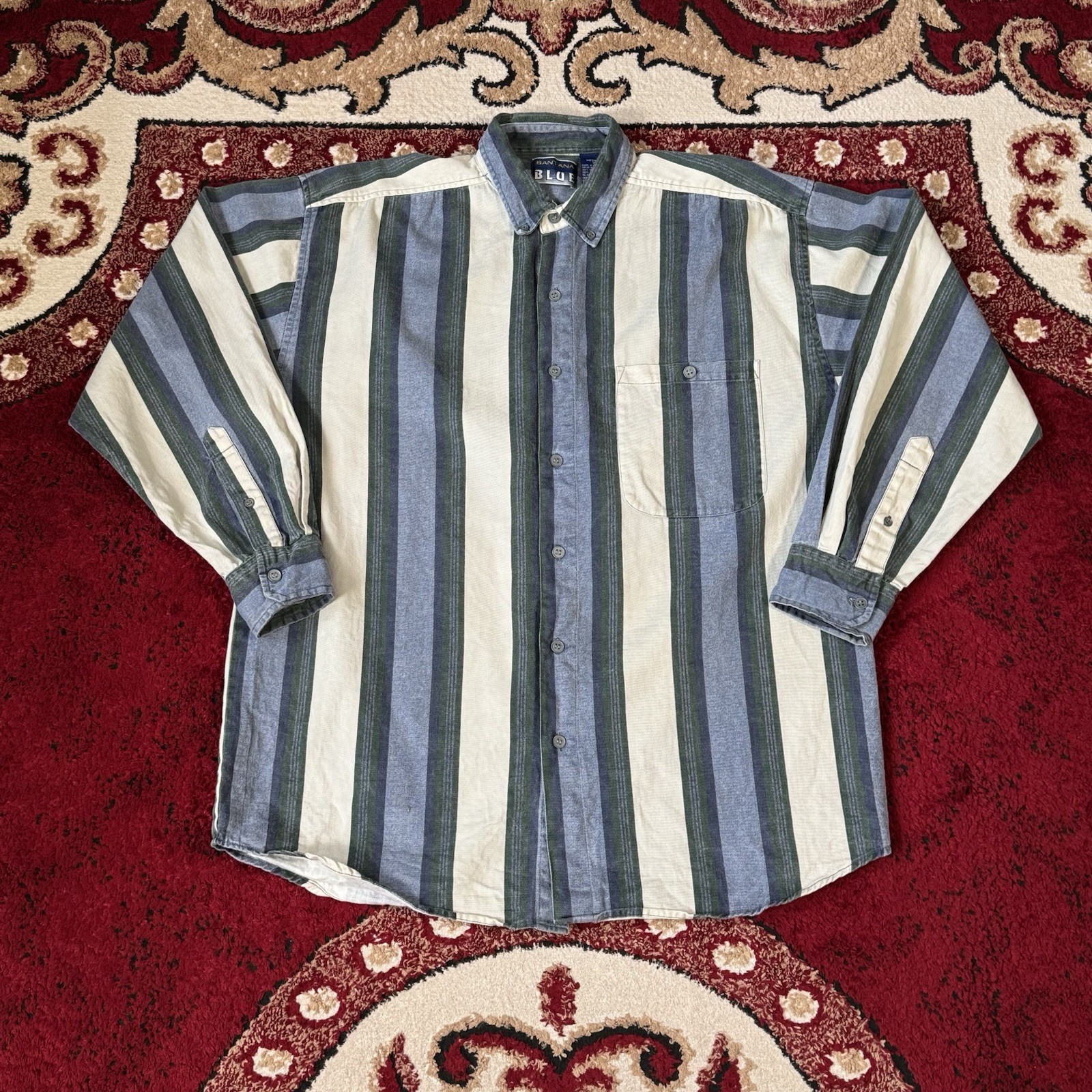 Vintage 90s Santa Blue Western Cowboy Denim Striped Button Up Shirt Size M