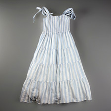Re-Imagined by J.Crew Dress XXS Blue White Striped Cotton Smocked Midi Tiered