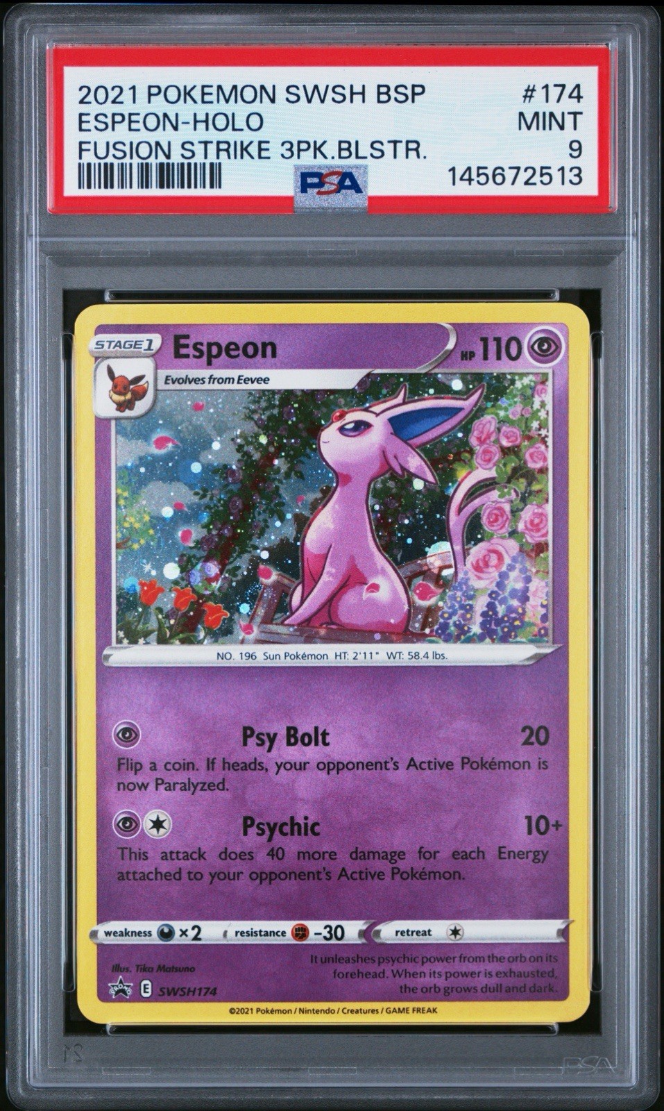 PSA 9 POKEMON 2021 SWSH ESPEON HOLO FUSION STRIKE BLACK STAR PROMO #174 SWSH174