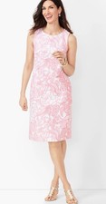 Talbots Floral Keyhole Feminine Preppy Girly Classic Shift Dress Pink White 14