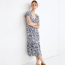 Madewell Button Front Ruffle Hem Midi Dress Purple Floral Large NWT