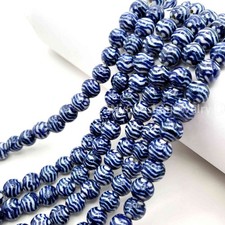 Blue White Porcelain Round Beads, Hand Painted Ceramic Jewelry Making 8mm