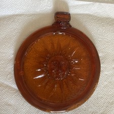 Kitras Amber Glass Celestial SUN  Suncatcher Ornament  Embossed Brown 4 Inch