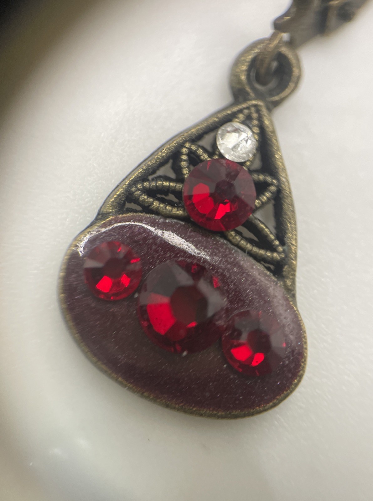 Vintage Ruby Red Crystal Dangle Drop Earrings Bra… - image 10