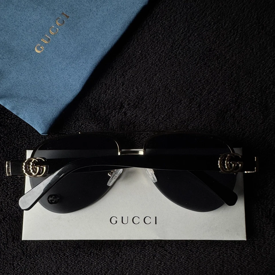 Gucci GG 1220S Black & Gold Aviator Sunglasses - Ships Today! - Image 2 of 4