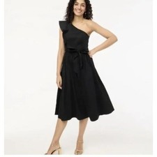 J.Crew Black One-Shoulder Ruffle Midi Dress CA430 Size 2 NEW