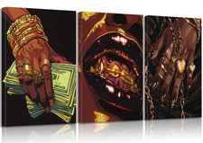 3Pcs Trendy Girl Canvas Wall Art Fashion Black Woman Poster Prints Abstract A...