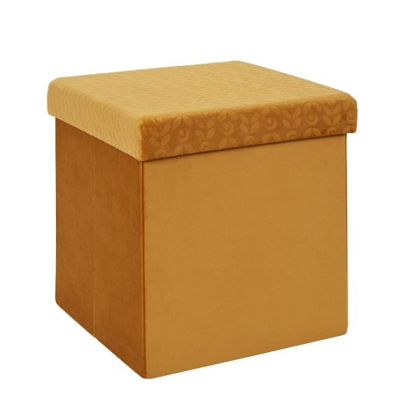 Pouf pliable coffre de rangement rétro jaune moutarde siège gain de place salon