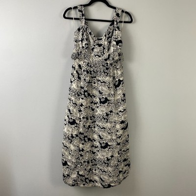 Anthropologie Linen Blend Black White Floral Midi Dress Cutout Back Size S  Boho | eBay
