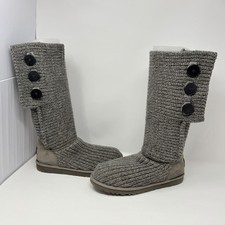 UGG Classic Cardy 5819 Gray Tall Knit Button Boots Women  s Size 9 Sheepskin