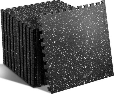 0.56'' Thick 12 Pcs 48 Sq Ft Rubber Top Exercise Equipment Mats, High Density EV