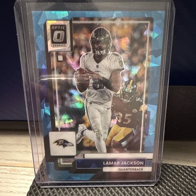 2022 Donruss Optic Lamar Jackson Blue Cracked Ice Prizm 10/15 SP Ravens