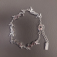 YSL Saint Laurent Silver Tone Logo Charm Brac...