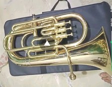 EUPHONIUM 4 VALVE HORN PURE BRASS METAL IN GOLD POLISH CUSHION CASE FREE SHIP