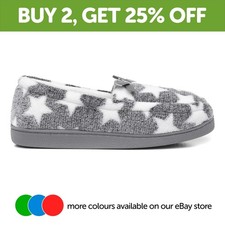 The Slipper Company Womens Slippers Grey Adults Ladies Moccasin Star Print SIZE