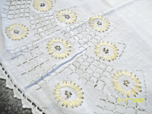 Vintage Floral Table Runner 47x17 1/2 Hand Embroidered