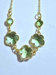 Authentic Gold Plated lime green Crystal Flower Necklace (#46)