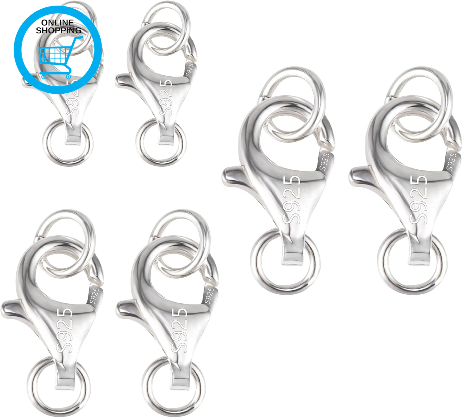 6 Pcs Sterling Silver Lobster Claw Clasps with Open Jump Rings, 8.5/9/12Mm Jewel