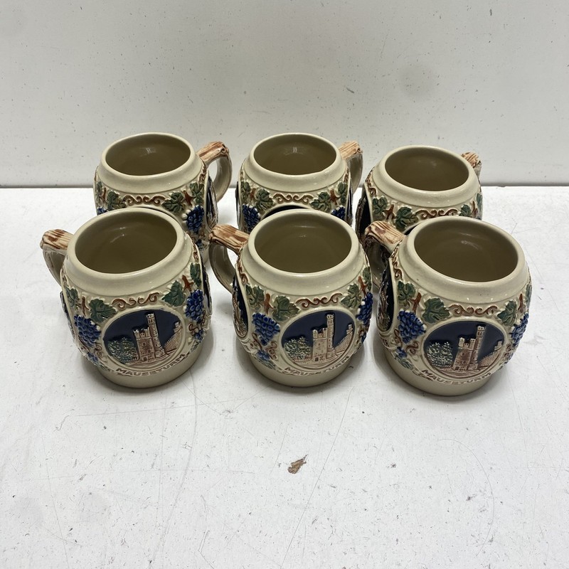 Gerzit West Germany Ceramic Stein Mug Lot 6 Pieces Castle Relief Vintage