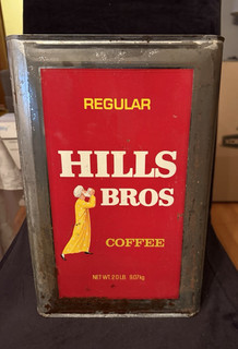 Vintage Coffee Tin HILLS BROS 20 Pounds Large With Lid 14" x 9" x 9"