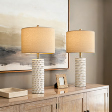 Ceramic Table Lamp Set of 2 24" White Contemporary Bedside Nightstand Lamps