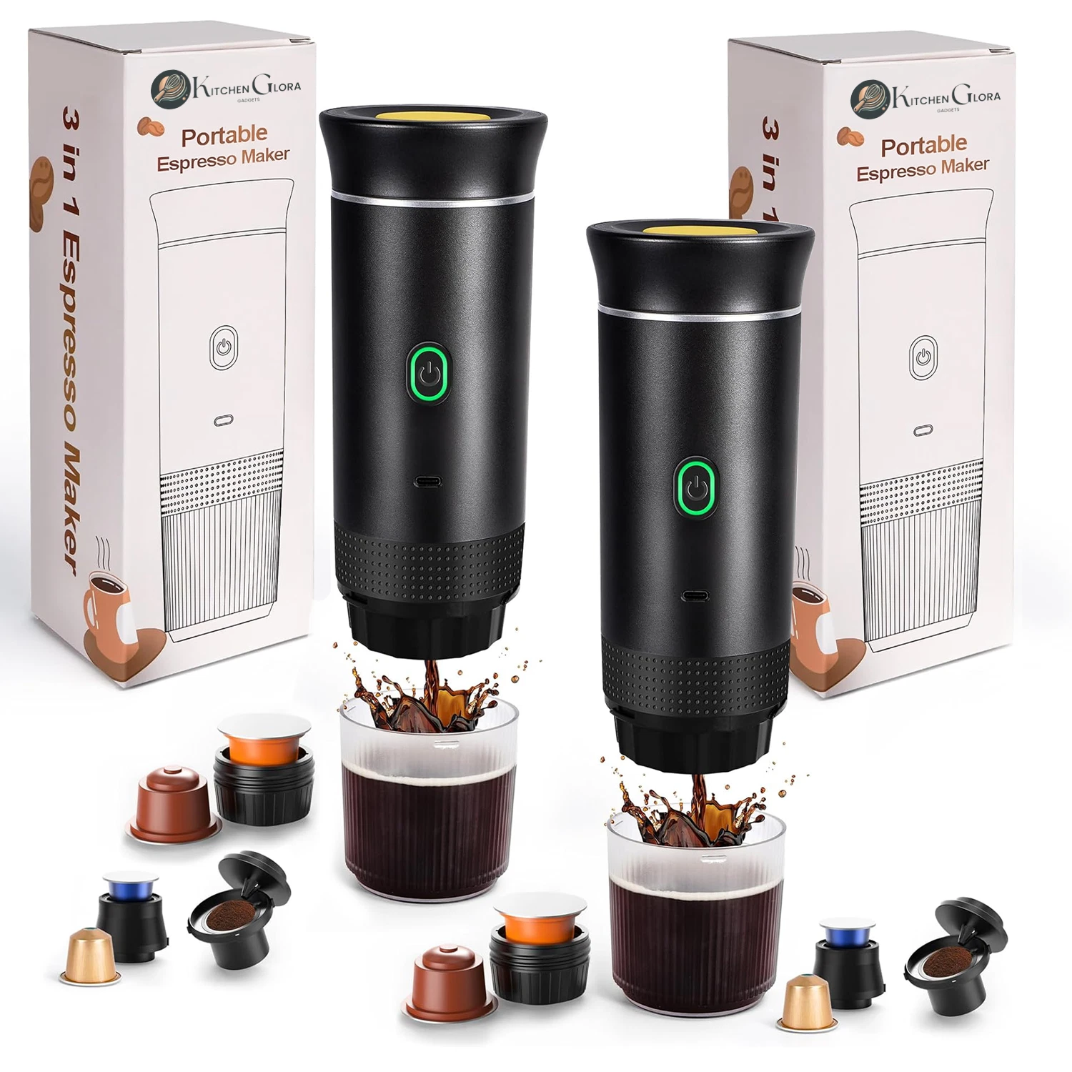 Portable Electric Espresso Maker Travel Coffee Machine USB Pack 1 2 12V Camping
