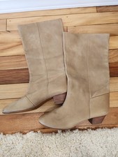 NIne West Women's Leather Pull-On Boots Pre-Owned Beige Size 7M Melinda