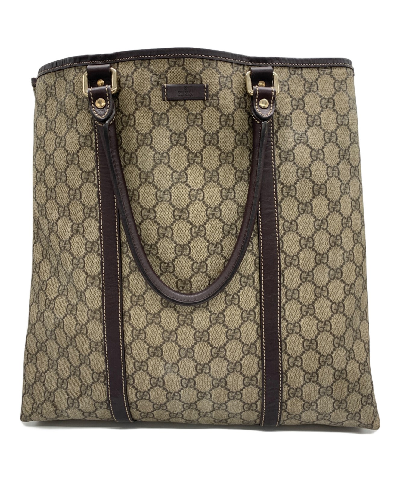 GUCCI Dark Brown x Beige Leather Tote Bag