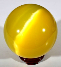 HUGE 4" CANARY YELLOW FIBER OPTIC CONTEMPORARY MARBLE SPHERE W/STAND MINT