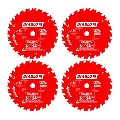 D0624X Diablo 6-1/2-Inch 24-Tooth ATB Framing Saw Blade 5/8-Inch Arbor (4 Pack)