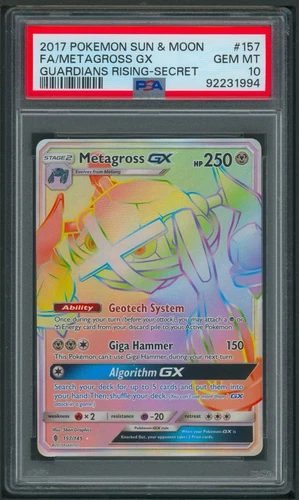 Pokémon Sun And Moon Guardians Rising Metagross GX Secret Rare 157/145 PSA 10