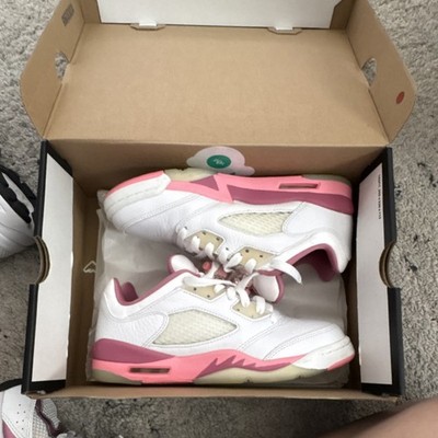 Jordan Air Jordan 5 Unisex Kids 5.5Y White/Pink Mid Top Leather Sneakers