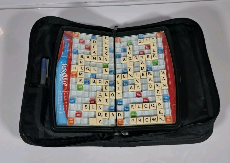 Scrabble Game Folio Edition TRAVEL with Zipper Case Snap-In Tiles No Tile Bag  - Image 2 of 4