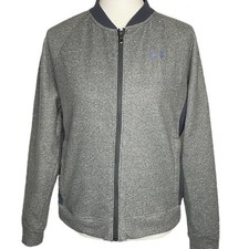 Under Armour Cold Gear Fleece Bomber Jacket Gray Women's Medium Loose Fit Active