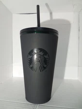 Starbucks Matte Black Cold Cup with Straw Travel Tumbler 16oz Grande
