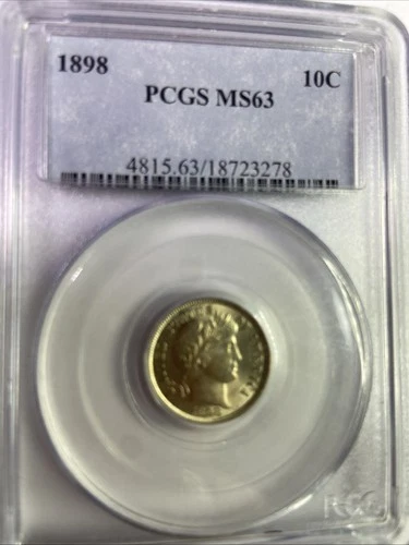1898 Barber Dime PCGS MS-63 90% Liberty Head Certified Bright White Coin