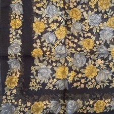 Vintage Made in Italy Floral Square Scarf Navy Blue Yellow Rose