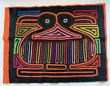 Mola Kuna 2-Headed Bird Hand Sewn Fabric Folk Art Panama Native Art 17" x 13"